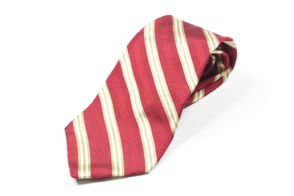 Brooks Brothers MAKERS Neck Tie Mens Red Gold Stripe 100% Silk Classic